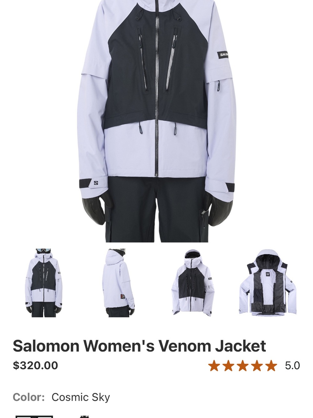 Salomon Women's Jacket in Light Lavender and Black